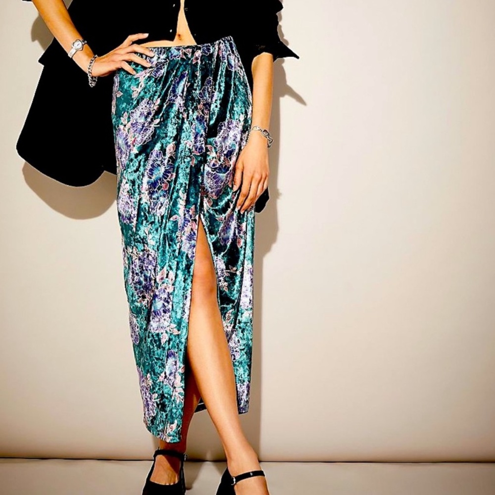 Emerald Free People velvet midi skirt